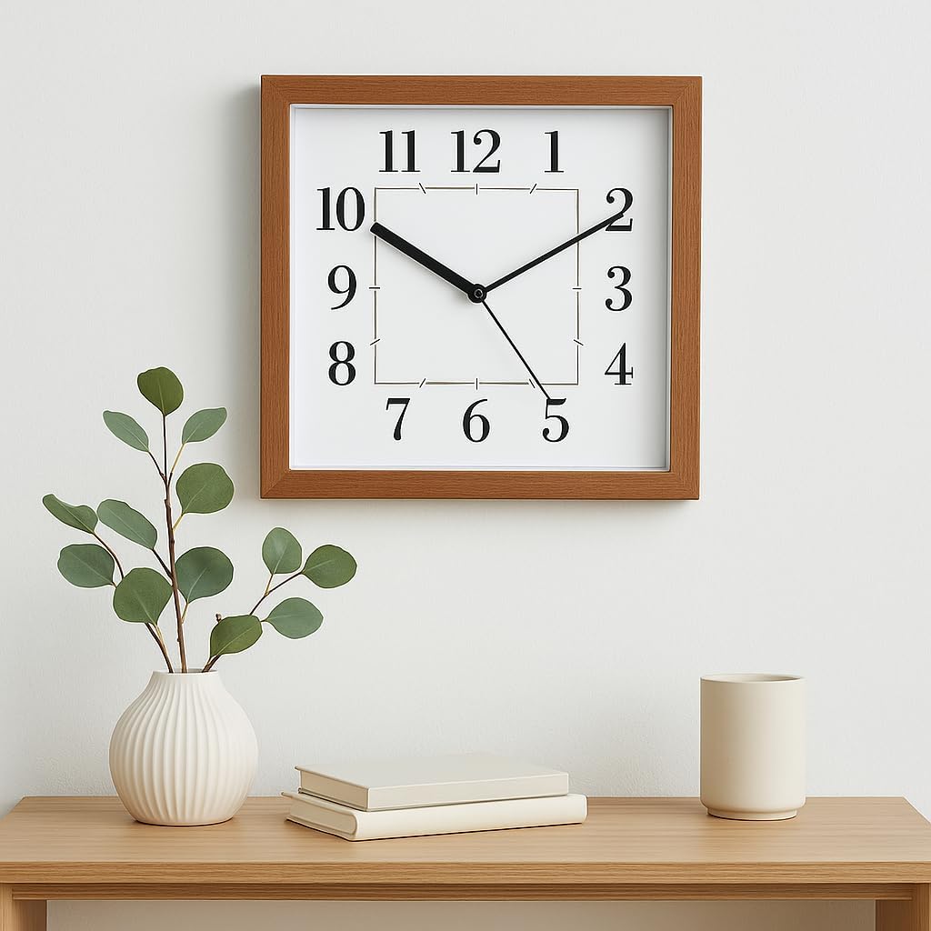 72 Pieces Elegant Rectangle Wall Clocks with Wooden Finish Frame | Classic Design for Living Room (Bedroom – Kitchen – and Office | Silent Quartz Movement | Easy-to-Read Numbers | Perfect for Home Décor)