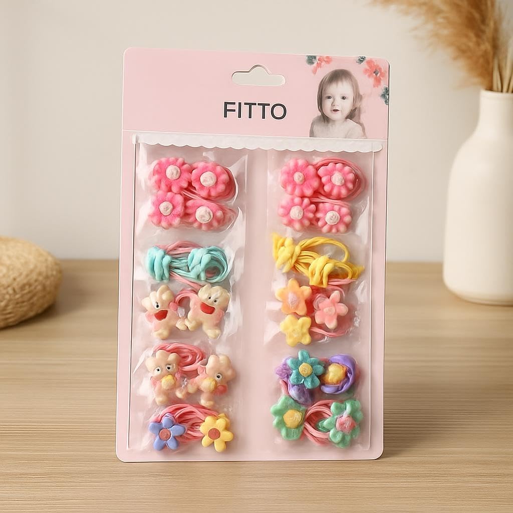Multicolor Tic-Tac Hair Clip & Rubber Band Set, Pack of 8