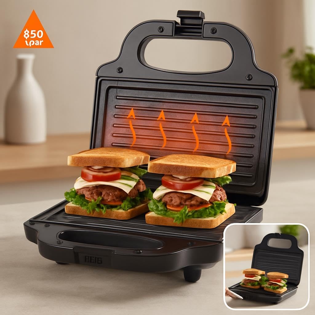 60 Pieces Non-Stick Electric Sandwich Maker withs (850W Heating – Black)