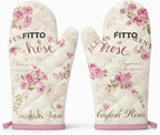 96 Pieces 500°F Heat Resistant Silicone Oven Mitts (Non-Slip Grip – Waterproof – Soft Cotton Lining – Durable Kitchen Gloves for Cooking – Baking – Grilling – Elegant Floral Design – 2-Piece Set (7x10.2))