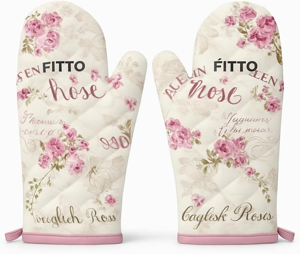 96 Pieces 500°F Heat Resistant Silicone Oven Mitts (Non-Slip Grip – Waterproof – Soft Cotton Lining – Durable Kitchen Gloves for Cooking – Baking – Grilling – Elegant Floral Design – 2-Piece Set (7x10.2))