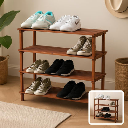 Wooden Shoe Rack 4 Tier, Coffee Brown, 63x26x67cm