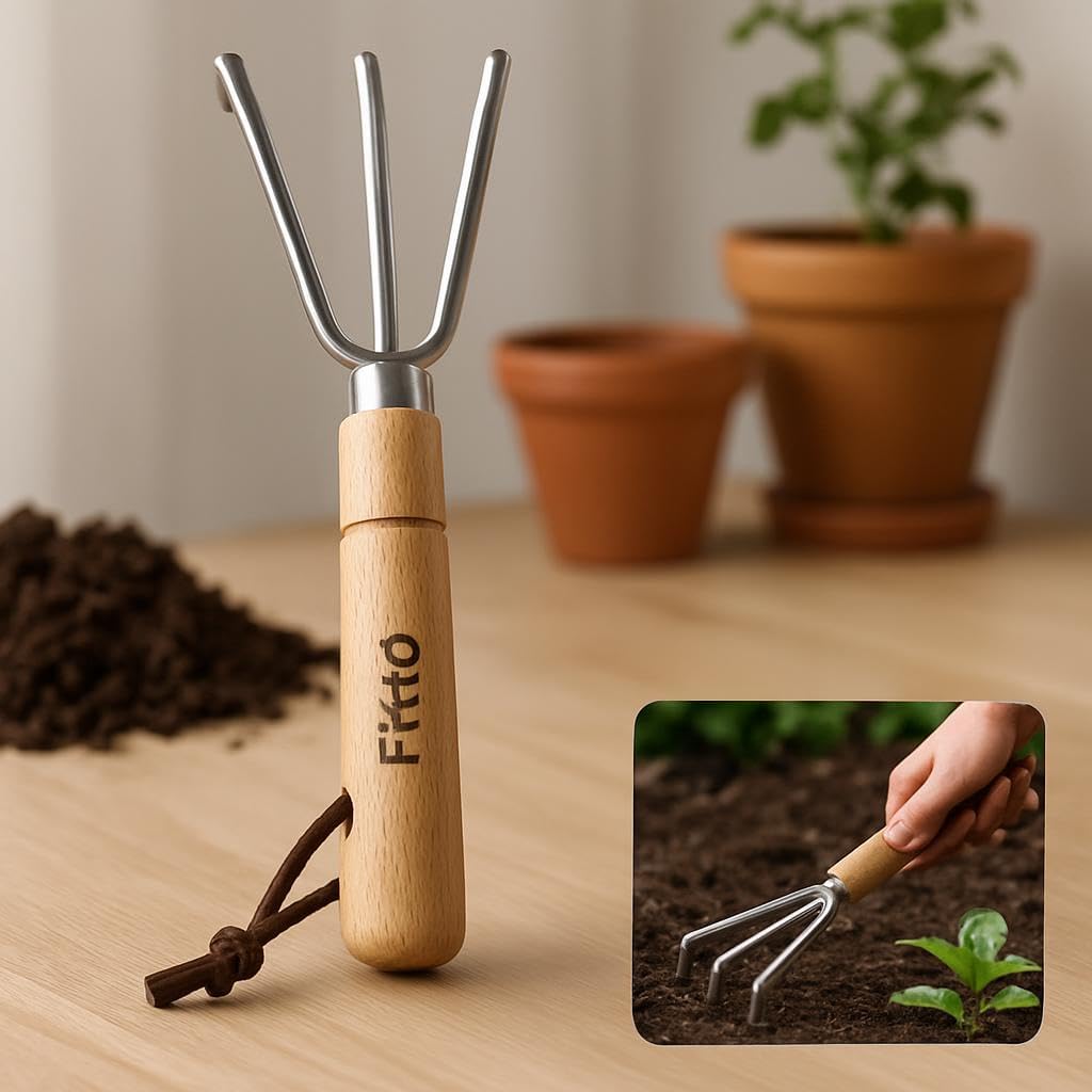 96 Pieces Hand Cultivators with Wooden Handle and Leather Strap for Soil Aeration and Weeding