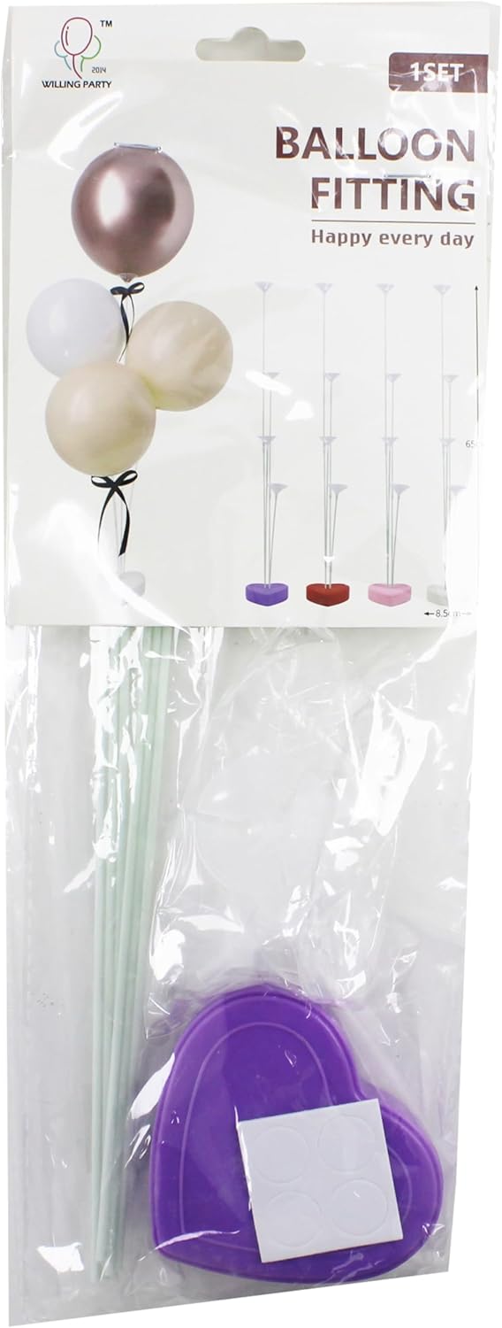 120 Pieces Balloon Stand Purple Heart Shapeds (4 Sticks Set for Party Decor)