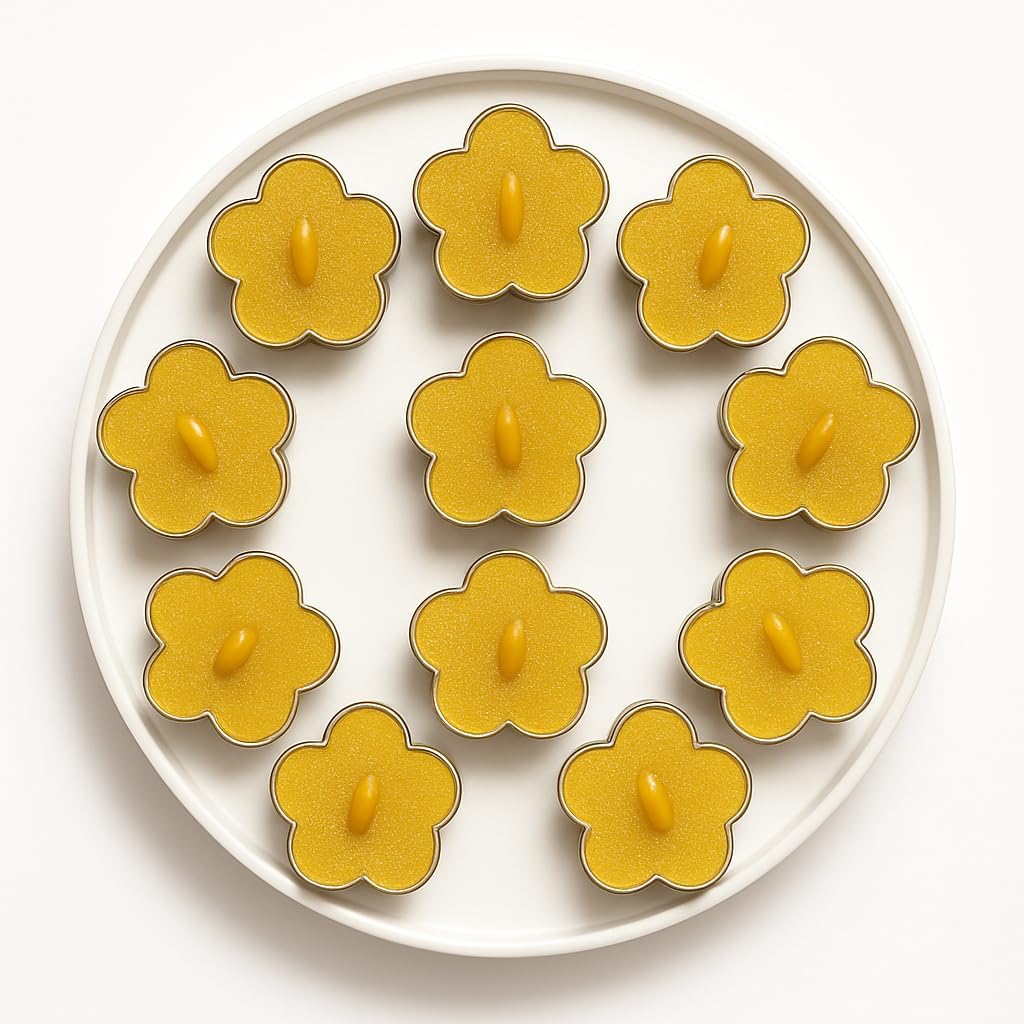96 Pieces Set of 12 Flower Shape Tealight Candles (Decorative Floral Candle Lights for Table – Centerpiece – Party – Wedding & Home Decor)