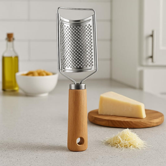 Portable Wooden Handle Cheese Grater - Multi-Purpose Grater for Ginger, Potato, Cheese, Butter, Chocolate, Silver Colour, Perfect for Home Kitchen Use, 1 Piece