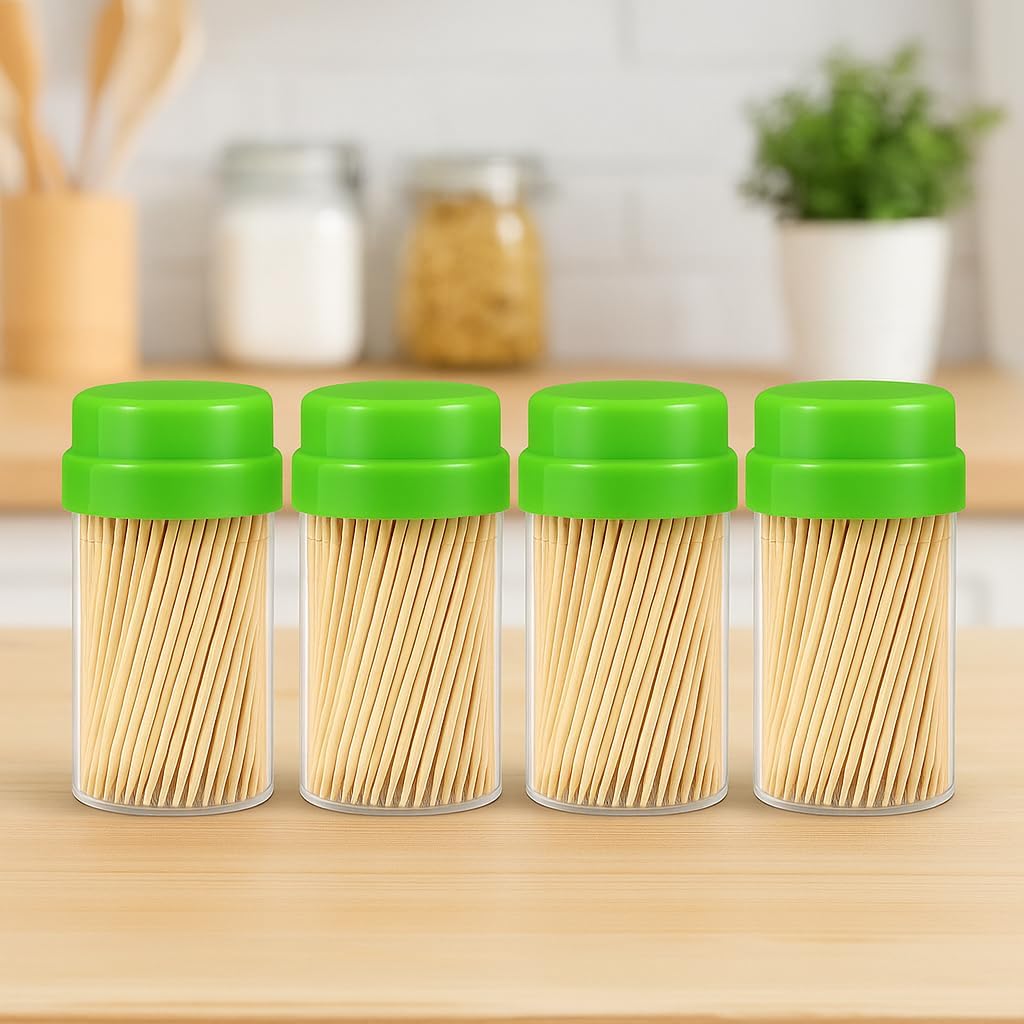 Bamboo Toothpicks - Pack of 4, Eco-Friendly, Natural Wood Toothpicks for Parties, Catering, & Everyday Use