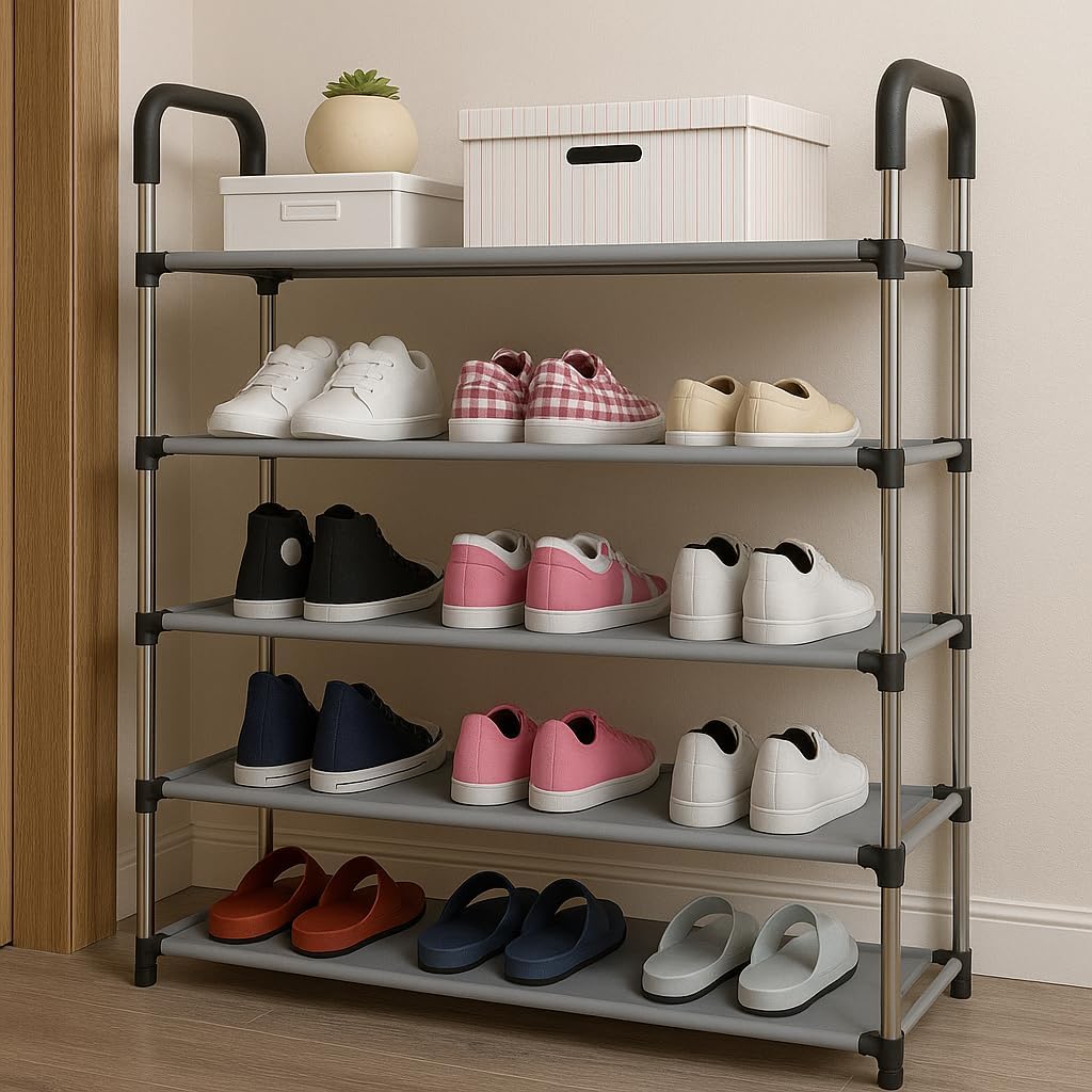 5-Tier Shoe Rack Storage Stand - Durable Iron Construction with PP Connectors, Space-Saving Organizer for Shoes, Boots, and More