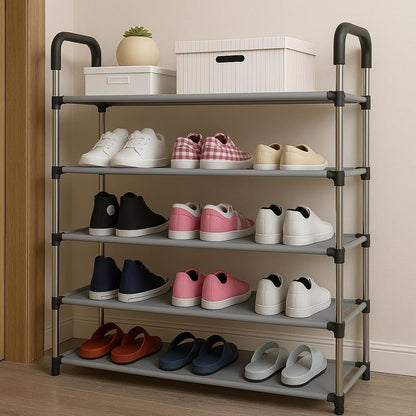5-Tier Shoe Rack Storage Stand - Durable Iron Construction with PP Connectors, Space-Saving Organizer for Shoes, Boots, and More