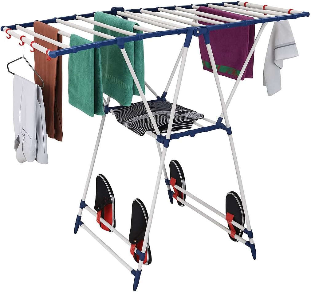 60 Pieces Winsome Steel Cloth Drying Stand Rack - Heavy-Duty Powder Coateds (Rust-Free Laundry Organizer with Slots for Hangers | Foldable and Portable Clothes Drying Stand for Indoor & Outdoor Use)