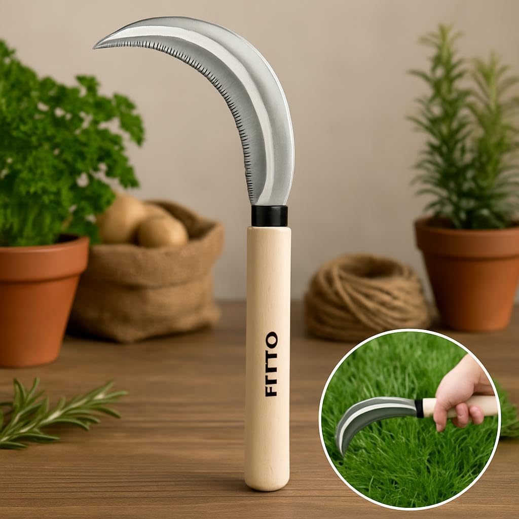 96 Pieces Curved Gardening Tools with Serrated Blade and Wooden Handle