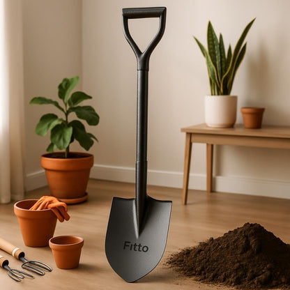 Metal Shovel with Flat Pointed Blade and Long Handle for Digging and Moving Soil