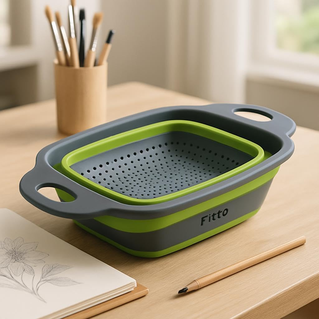 Foldable Fruit & Vegetable Washing Basket Strainer, Portable Silicone Colander Collapsible Drainer with Handle - Kitchen Tools for Easy Cleaning & Draining