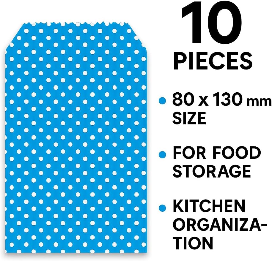 10 Blue Food Bags 13x8cm for Food Storage, Leak-Proof and Reusable