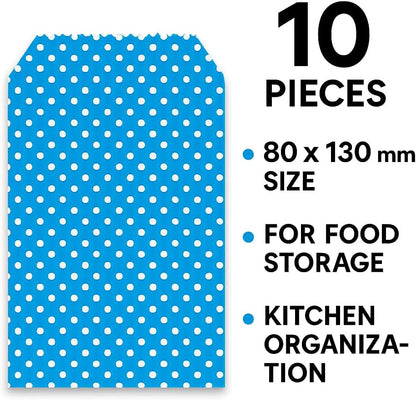 10 Blue Food Bags 13x8cm for Food Storage, Leak-Proof and Reusable
