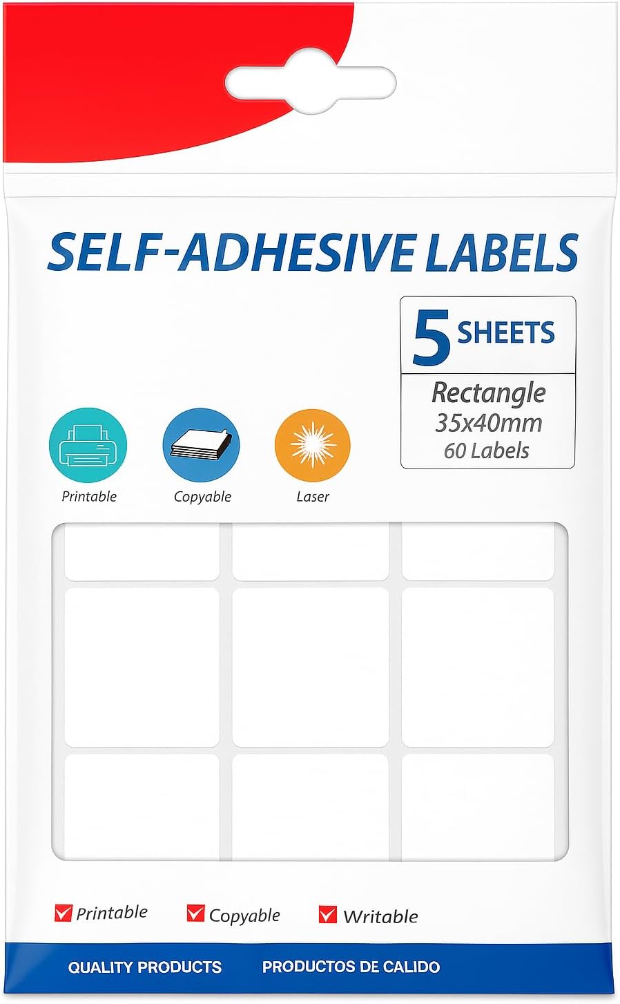 Adhesive Labels 5 Sheets Rectangle 11.5x17cm, 60 Labels 35x40mm for Organizing and Labeling