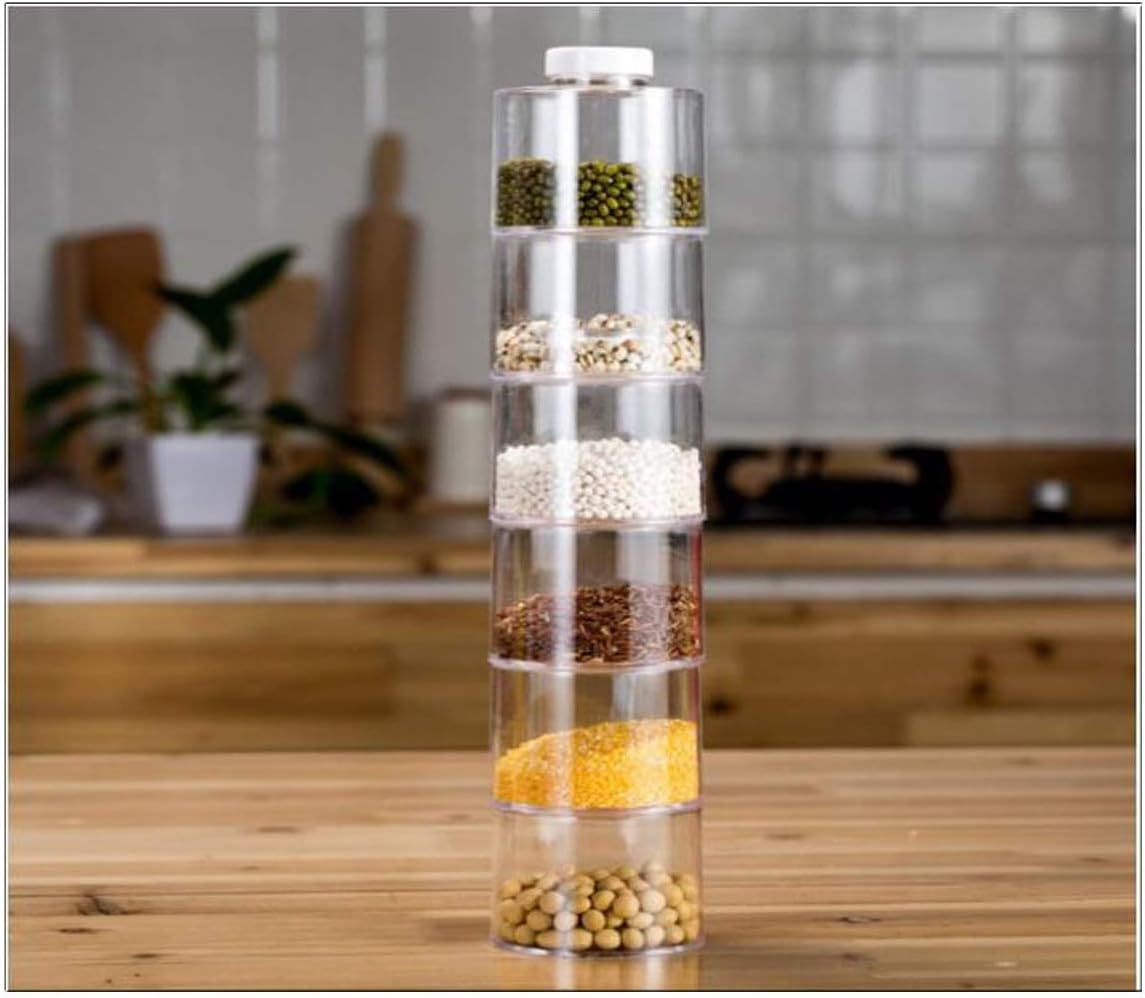 Spice Tower Plastic Transparent 6 pcs Set, Spice Jar Pepper Shaker Box, Transparent Rotating Seasoning Storage Organizer Herb Kitchen Rack, Condiment Bottles for Home and Kitchen