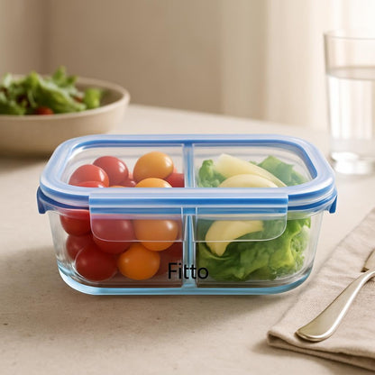 Glass Storage Food Container with Full Divider, 700ml