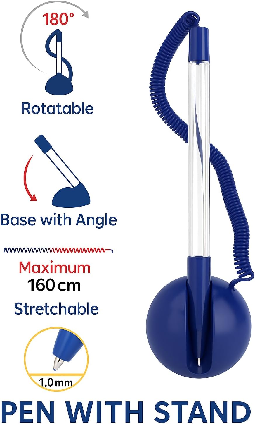 1.0mm Pen with Stand, 13.5cm Blue Writing Instrument