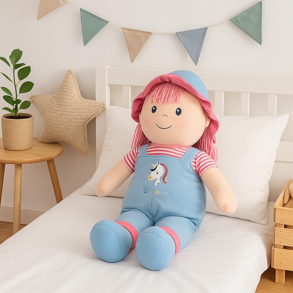 72 Pieces Blue Dolls with Pink Hair Collectible Figurine for Kids Playroom Decor
