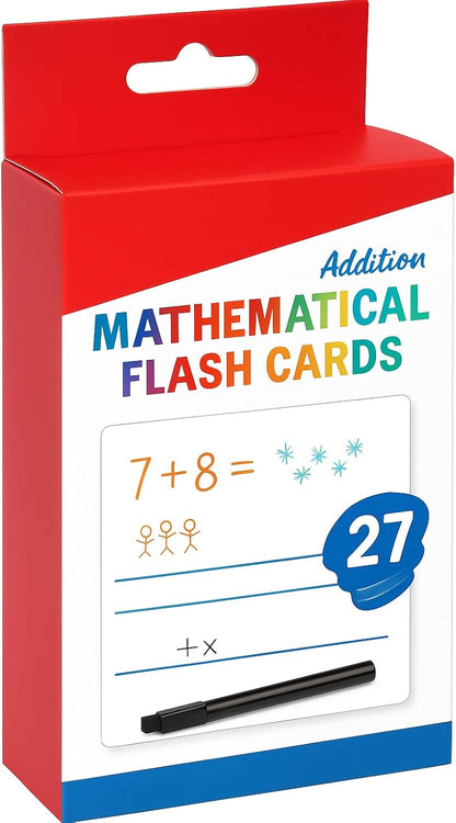 27 Sheets Mathematical Addition Flash Cards with Marker 11.7x7.8cm