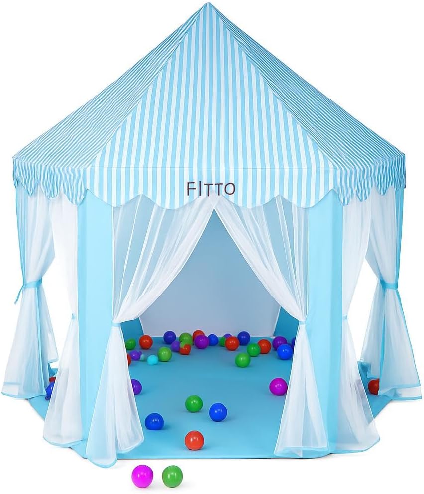 60 Pieces Princess Castle Play Tents for Kids (Fairy Playhouse for Girls – Indoor/Outdoor Party Games – Durable Hexagon Design – Pink & Blue – Ages 3-12)