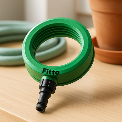 Green Circular Hose Connector with Threaded Section and Water Outlet