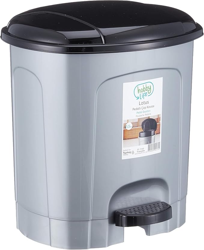 FITTO 5.5L Pedal Bucket with Removable inner Bucket – High-Quality Plastic Bucket for Kitchen, Bathroom, and Office Use – Brown Cap, Compact Size for Easy Use and Disposal