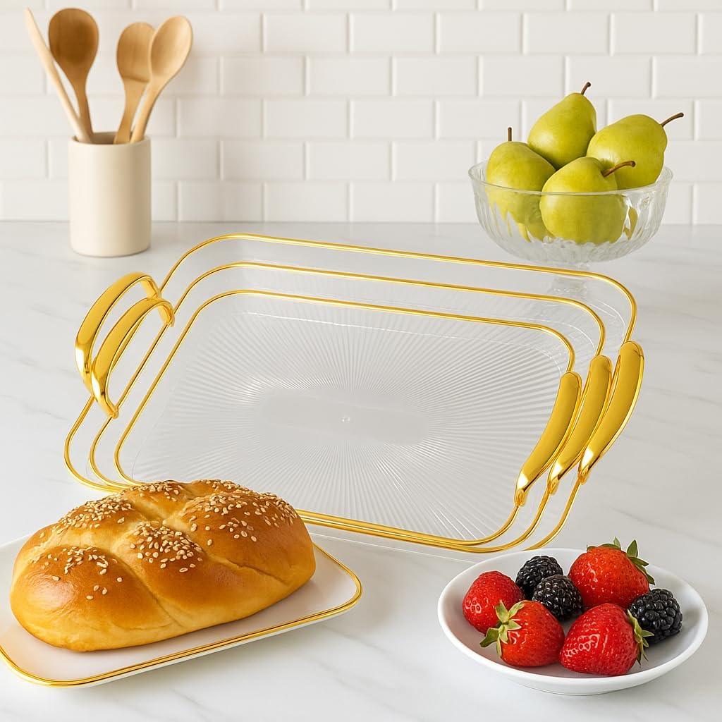 72 Pieces Clear Acrylic Serving Tray Sets with Handles - Stylish Home and Office Decor in Gold (Perfect for Entertaining – Organizing – and Serving)