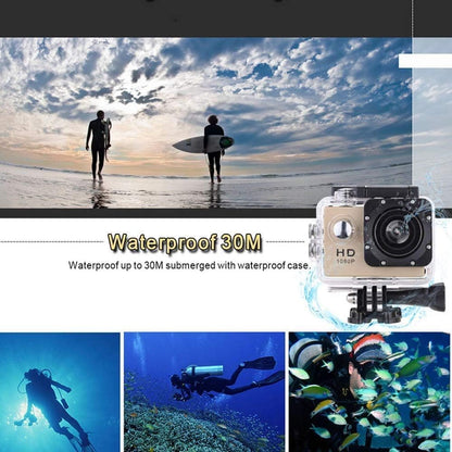 Sports Cam Waterproof Action Camera 1080P, Full HD 12MP Video Camera, 2-inch LCD, 140° Wide Angle Lens, 30M Underwater, Multi-Use Accessories