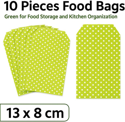 10 Pieces Food Bags 13x8cm Green for Food Storage and Kitchen Organization