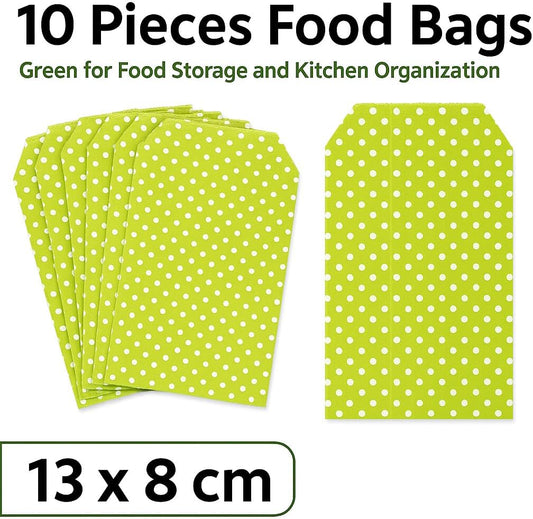 10 Pieces Food Bags 13x8cm Green for Food Storage and Kitchen Organization
