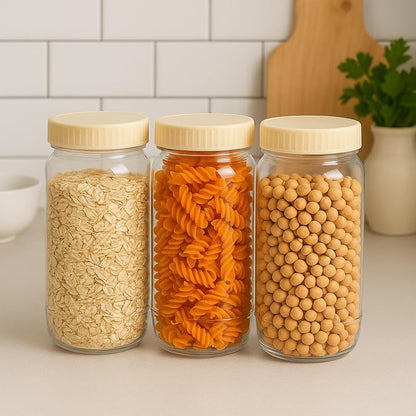 PET Jar Set 1500 ML, 3 Piece, Clear Plastic Storage Containers with Lids for Kitchen and Pantry Organization