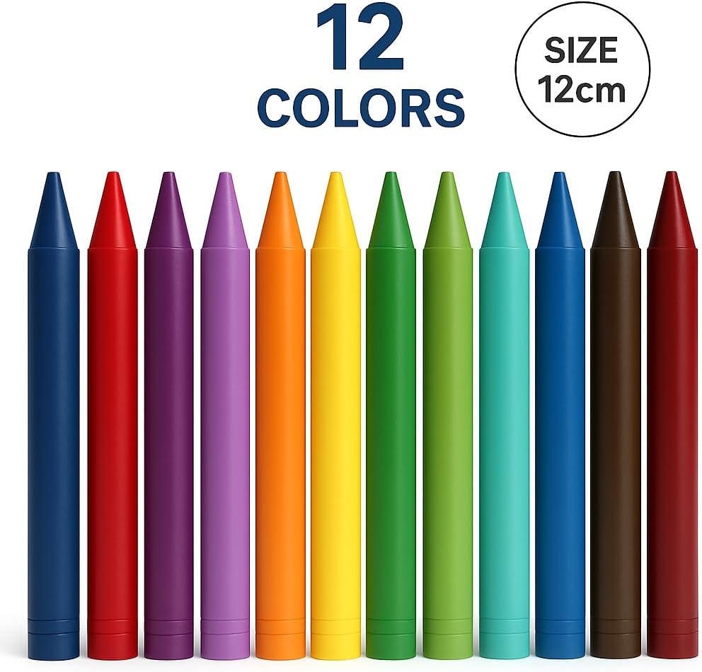 12 Pieces Plastic Cryons Size 12cm 12 Colors for Crafts, School & DIY Projects