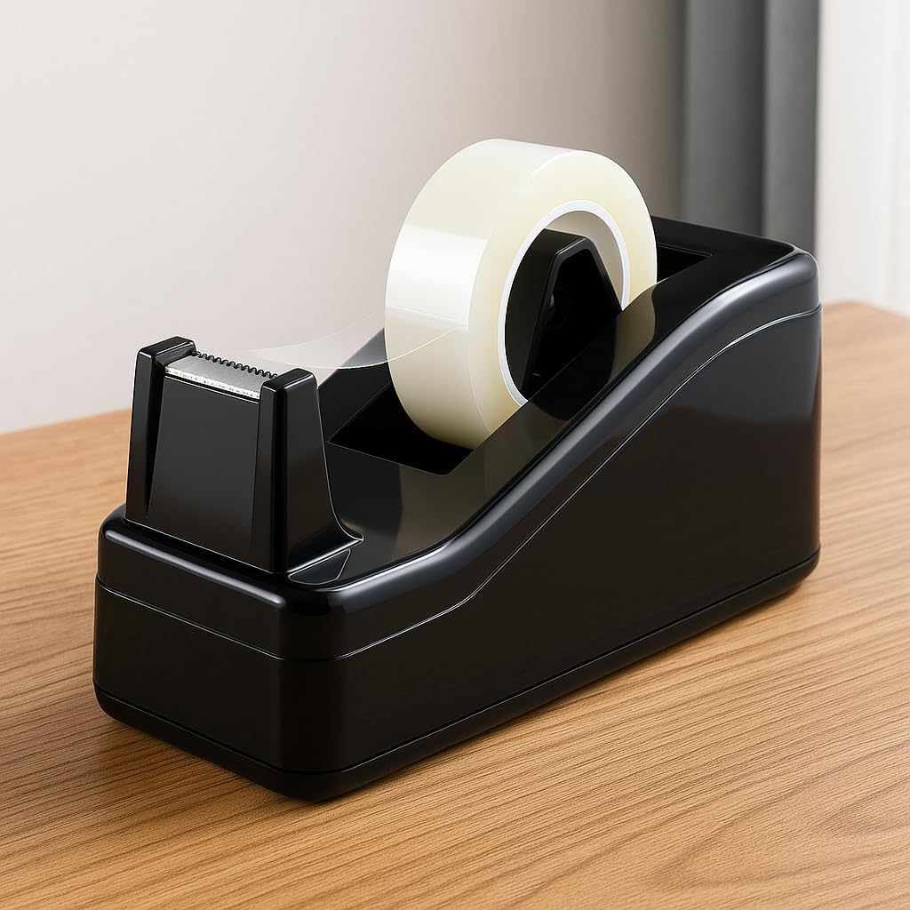Black Tape Dispenser - Heavy Duty Desk Tape Dispenser with Non-Slip Base, Easy-to-Load Design, for Office, Home, and School Use