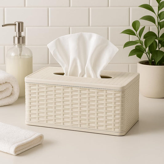 Elegant Tissue Box Holder – Stylish PU Leather Cover with Textured Finish – Fits Standard Tissue Boxes – Perfect for Home, Office, and Car – Durable & Easy to Refill