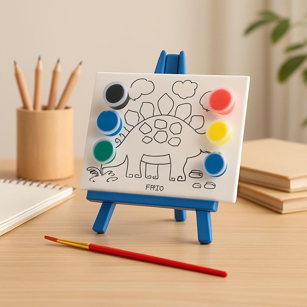96 Pieces Dinosaur Art Sets with 6x4″ Canvas Boards (Easel – 6 Colors & Brush)