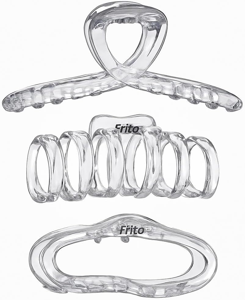 Large Assorted Hair Claw Clips - Transparent, Lightweight, Strong, Thick, Curly, Thin, Pack of 3