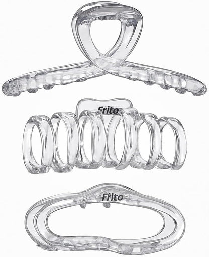 Large Assorted Hair Claw Clips - Transparent, Lightweight, Strong, Thick, Curly, Thin, Pack of 3