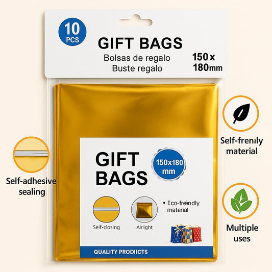 10 Piece Golden Color Party Favor Bags for Events and Celebrations
