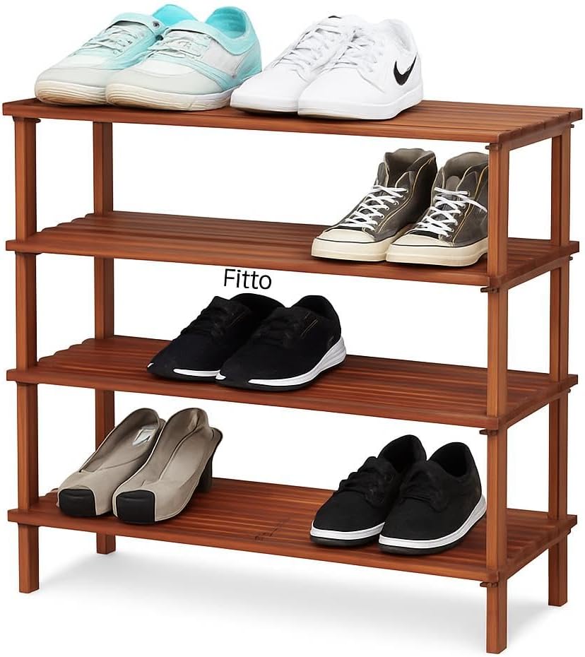 Wooden Shoe Rack 4 Tier, Coffee Brown, 63x26x67cm