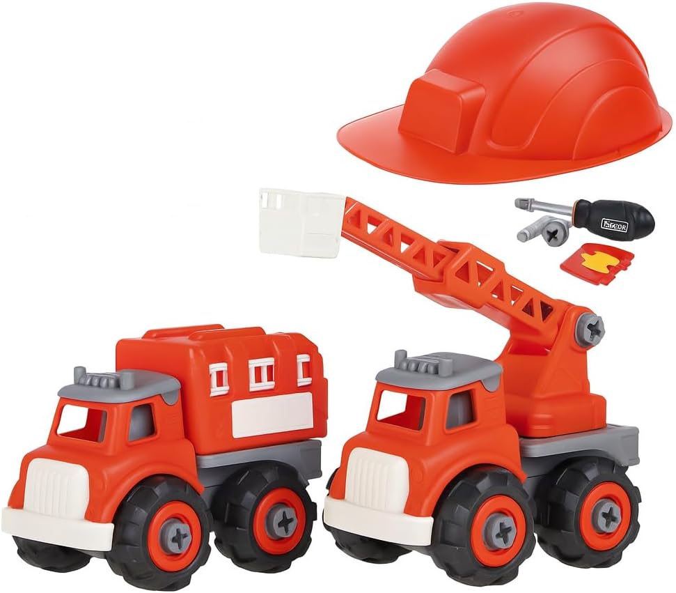 48 Pieces Take Apart Toys Fire Truck Sets for Boys with Screwdriver (Equipment Truck – and Firefighter Helmet Complete Play Kit STEM toys for 3 Year Old)