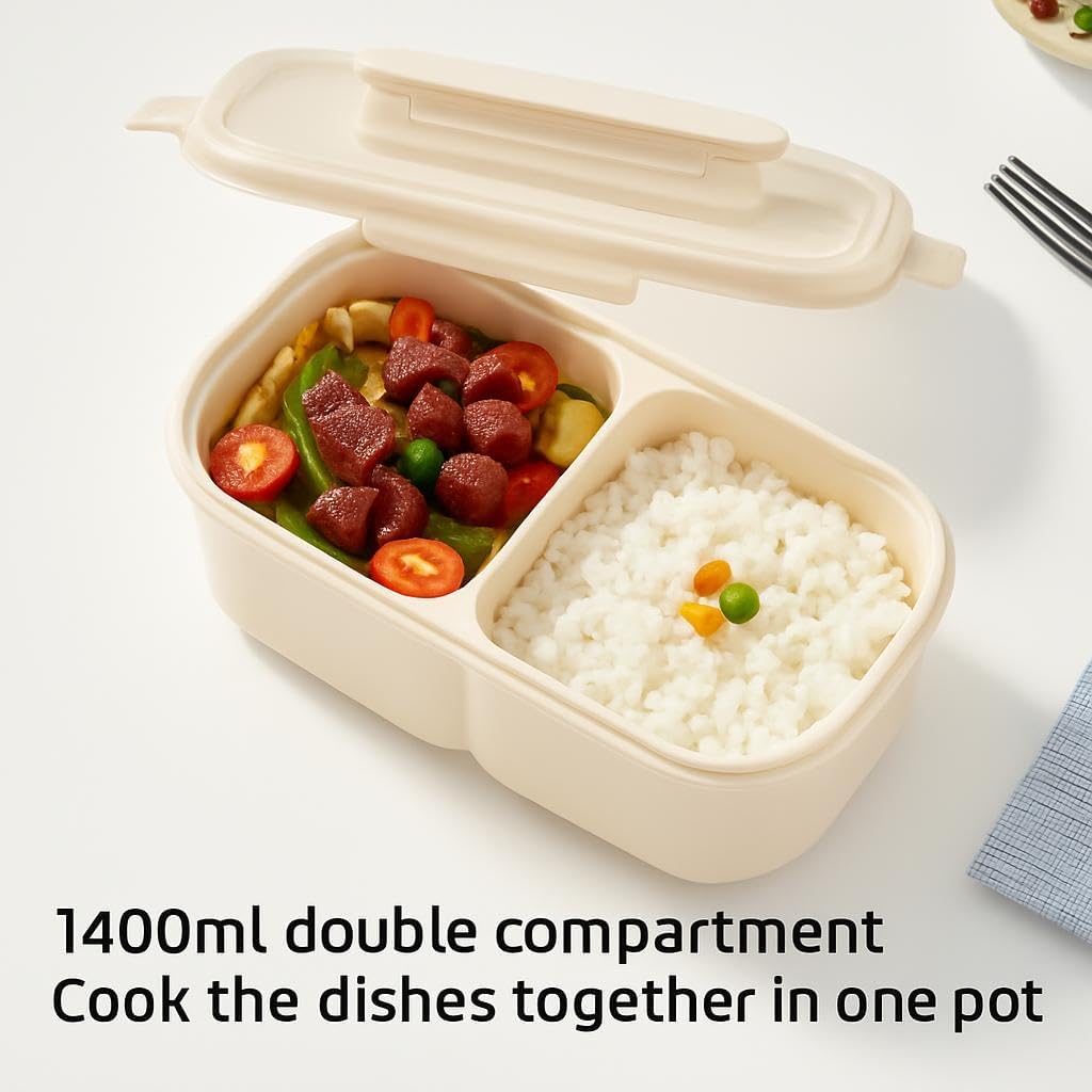 72 Pieces Double-Compartment Lunch Boxes (1400ML Capacity – Cream Color)