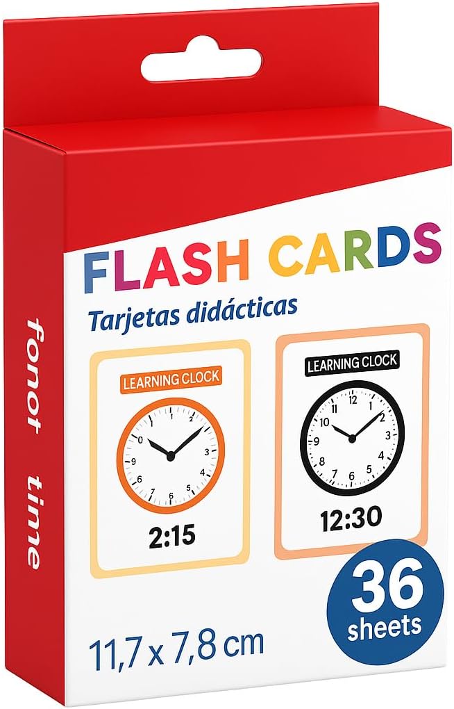 120 Pieces 36 Sheets Clock Series Flash Cards (11.7x7.8cm Educational Learning Tools)