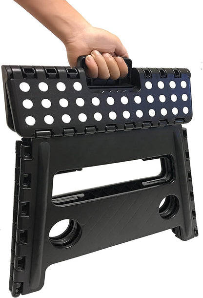 Folding Step Stool for Children & Adults - Lightweight, Multifunctional Plastic Design in Black, Portable and Sturdy for Home, Kitchen, Bathroom, and Outdoor Use
