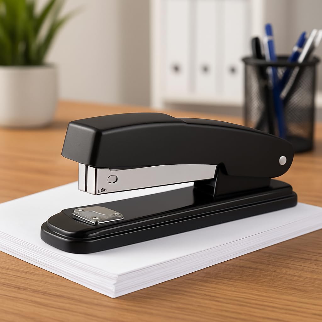 Metal Half-Strip Stapler 24/6, 26/6 - Heavy Duty, Black Office Stapler for 20-25 Sheets - Durable Desktop Stapler for Home, School, and Office Use - Easy Loading, Anti-Jam Mechanism