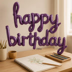 120 Pieces 2pcs/set Happy Birthday Balloons Pink Purple Aluminium Foil Balloons (Birthday Party Decorations Supplies – Home DIY Accessories Prop)