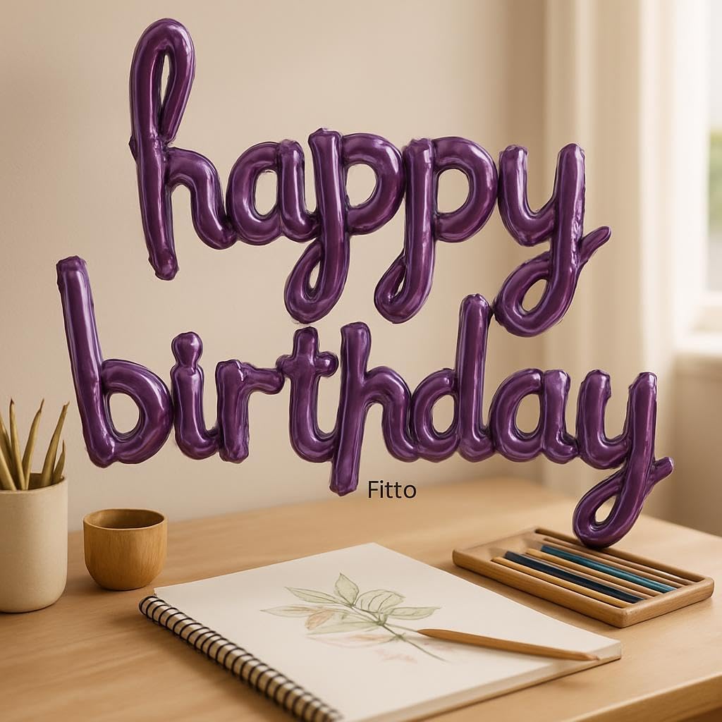 120 Pieces 2pcs/set Happy Birthday Balloons Pink Purple Aluminium Foil Balloons (Birthday Party Decorations Supplies – Home DIY Accessories Prop)