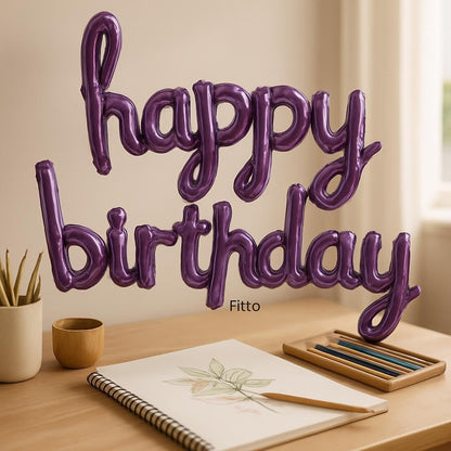 2pcs/set Happy Birthday Balloons Pink Purple Aluminium Foil Balloon – Birthday Party Decorations Supplies, Home DIY Accessories Prop