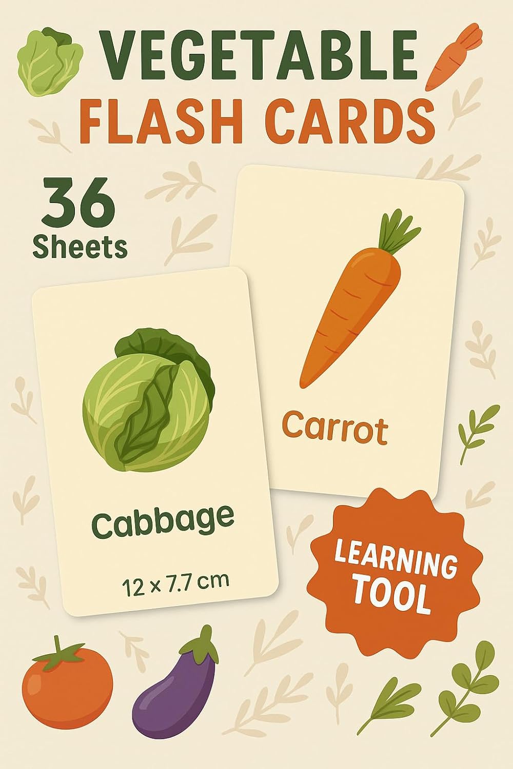 Vegitables Series Flash Cards 36 Sheets 12x7.7cm - Educational Learning Cards